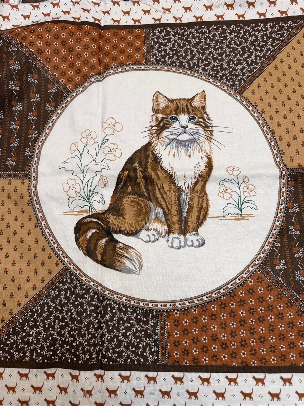 Vintage 90s VIP Cranston Cat Pillow Fabric Panel 2 Squares 22”x17” Folded